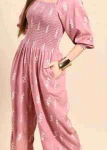 Mauve And White Floral Printed Smoked Basic