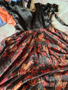 party wear black floral silk gown