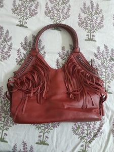 Vieta Red Leather Fringe Bag