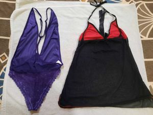 Baby doll lingeraie set of 2 purlpe and black