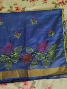 Elegant Blue Embroidered Saree