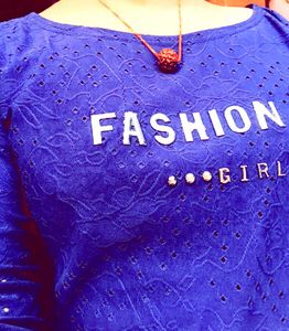 WOMEN&#39;S SELF DESIGN CUT WORK ROYAL BLUE TOP