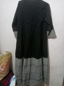 A-line Black Cotton Long Kurti