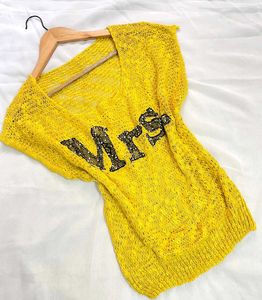 Pinterest Yellow Knit Top - &#39;Mrs&#39; Detail D