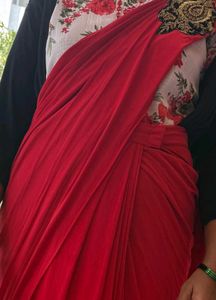 Elegant Red Saree with readymade blouse