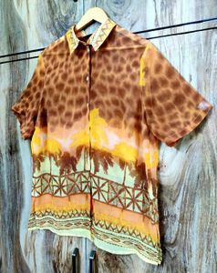 Light Brown Printed Shirt Size-44