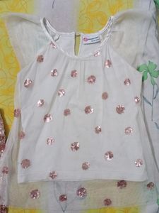 Party Wear Sequins Work Skirt With Net Top