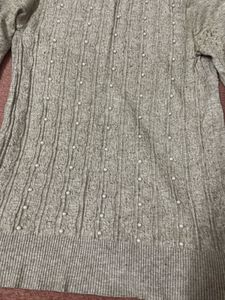 Beige Knit Sweater with Pearl Details