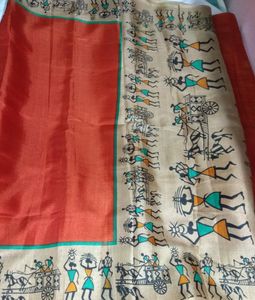 New orange printed saree with blouse