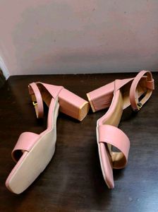 Women Pink Block Heel Strappy Buckle Sandal