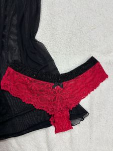 Red &amp; Black Babydoll Set