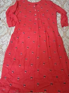 Coral Embroidered Midi Dress