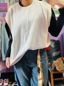 Cream Sleeveless Sweatshirt Vest