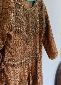 Elegant Brown &amp; Gold Embellished Gown