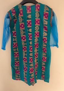 Cotton Silk Kurta With Net Sleeves