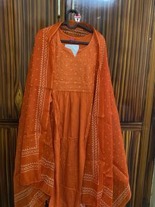 Elegant Orange Anarkali Kurta Set