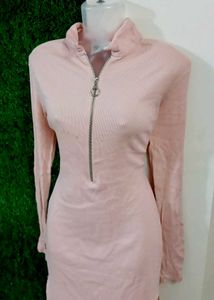 Ribbed Zipper Bodycon Midi