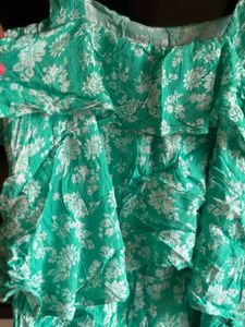 Green Floral Ruffle Mini Dress