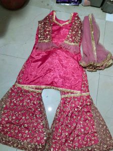 Elegant redish Garara with golden embroidery