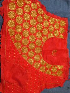 Red & Gold Embroidered Blouse Piece