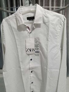 Zara Man White Patterned Shirt Size L