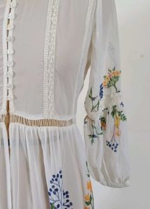 W for woman white Floral Print tiered maxi dress