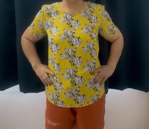 Chic Floral Print Yellow Top