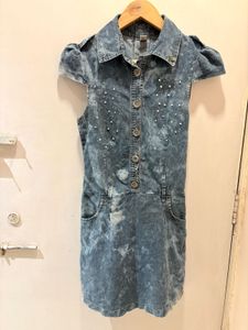 Denim Mini Dress with Embellishments