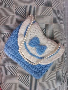 Cute Handmade Crochet Bow Bag with Beaded Strap