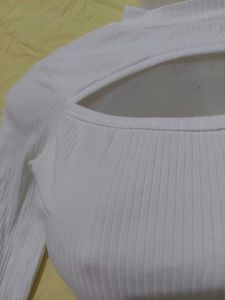 White Cutout Long Sleeve Top