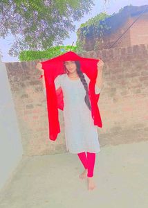 Red Dupatta with White Suit