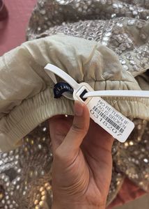 Silver net bootcut pant with mirrorwork