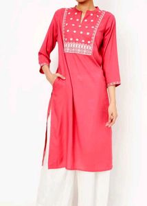 Coral Embroidered Tunic Top