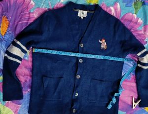 Korean Unisex Blue StripedCardigan Sweater.