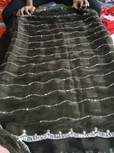 Elegant Black &amp; Silver Organza Saree