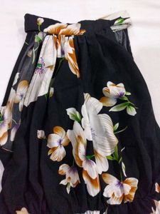 SHEIN Black Floral Slit Dress With Halter Neck