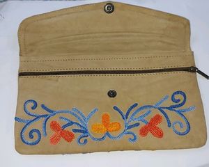Embroidered Suede Leather Clutch