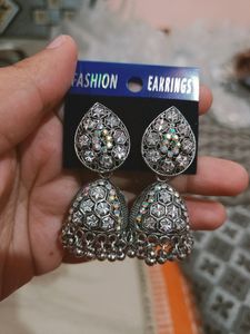 Silver Colour Jhumka With Oxidise