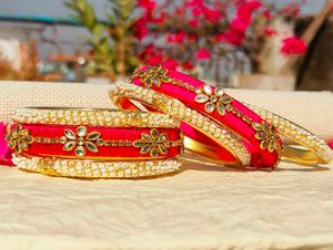 Beautiful handmade Pink and musturd Bangle Set