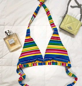Pink Striped Bandeau Bikini Top
