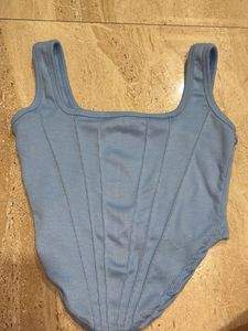 Blue Ribbed Corset Top