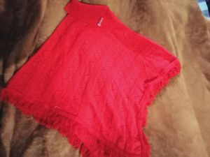 Red colour high neck ponchu