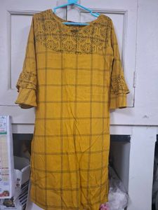 Mustard Yellow Printed Kurta