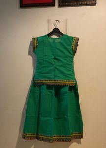 Green Cotton Skirt Blouse For Girls
