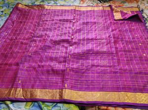 Purple &amp; Gold Checkered Saree