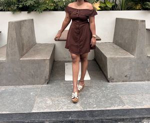 Brown Off-Shoulder Dress
