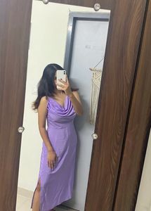 A-line Satin Cowl Neck Lavender Evening Dress 🪻✨