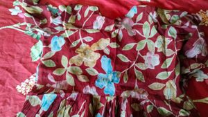 Red Printed Kurti With White Pant