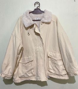 Cream Fleece Collar Jacket