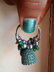Jhumkaa earrings with green beads